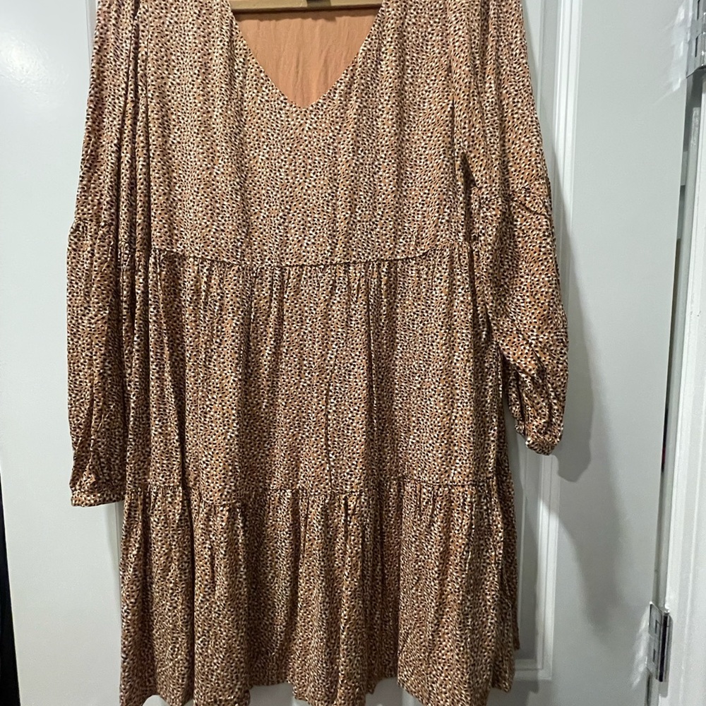 Tahari Long Sleeve Brown Patterned Dress
